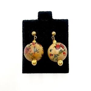 Vintage-Inspired Floral Bead Drop Earrings with Gold Accents​